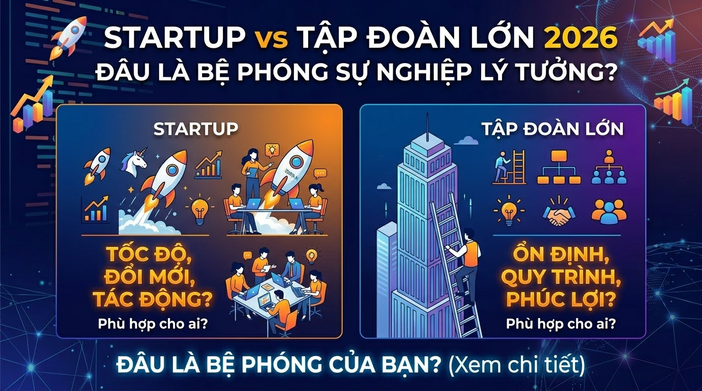 Startup vs Tập đoàn lớn 2026: Đâu là bệ phóng sự nghiệp lý tưởng?