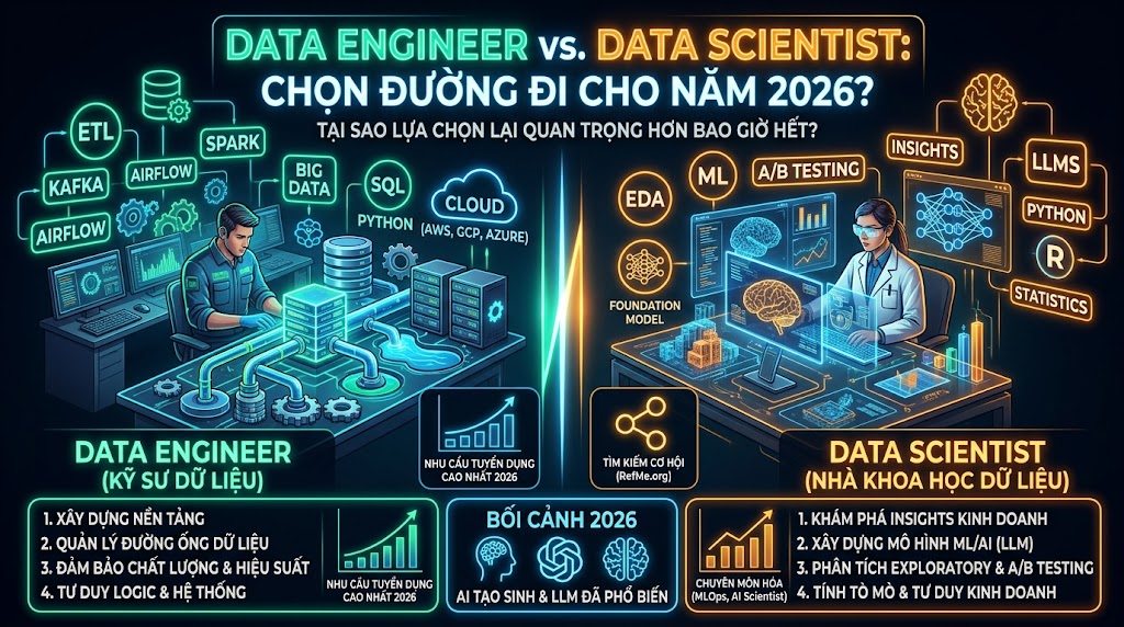 Data Engineer vs Data Scientist: Khác Biệt Ra Sao & Chọn Hướng Nào 2026?